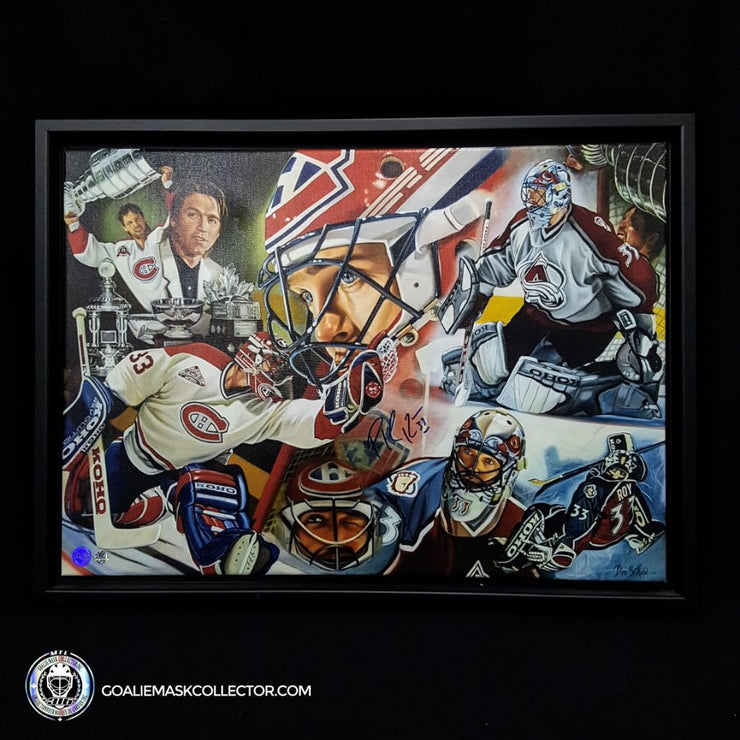 Patrick Roy Signed Fully Wood Framed Lithography Painted by Diane Bérubé - SOLD