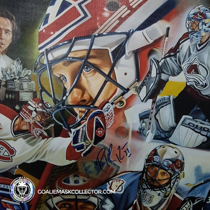 Patrick Roy Signed Fully Wood Framed Lithography Painted by Diane Bérubé - SOLD
