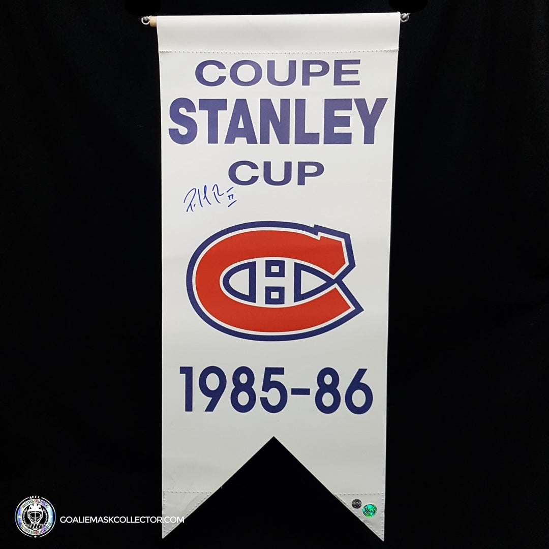 Patrick Roy Signed Montreal Canadiens 1985-1986 Stanley Cup Banner 12 x 28 in -SOLD OUT