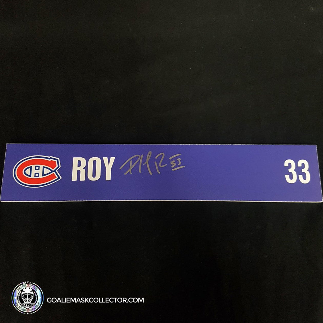 Patrick Roy Signed Name Plate from Montreal Canadiens Players' Locker Room Centennial Match - SOLD