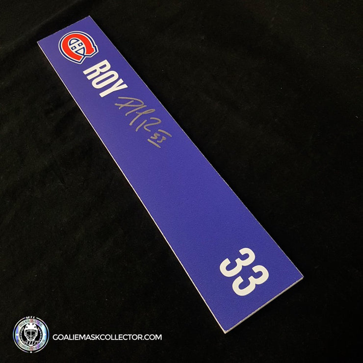 Patrick Roy Signed Name Plate from Montreal Canadiens Players' Locker Room Centennial Match - SOLD