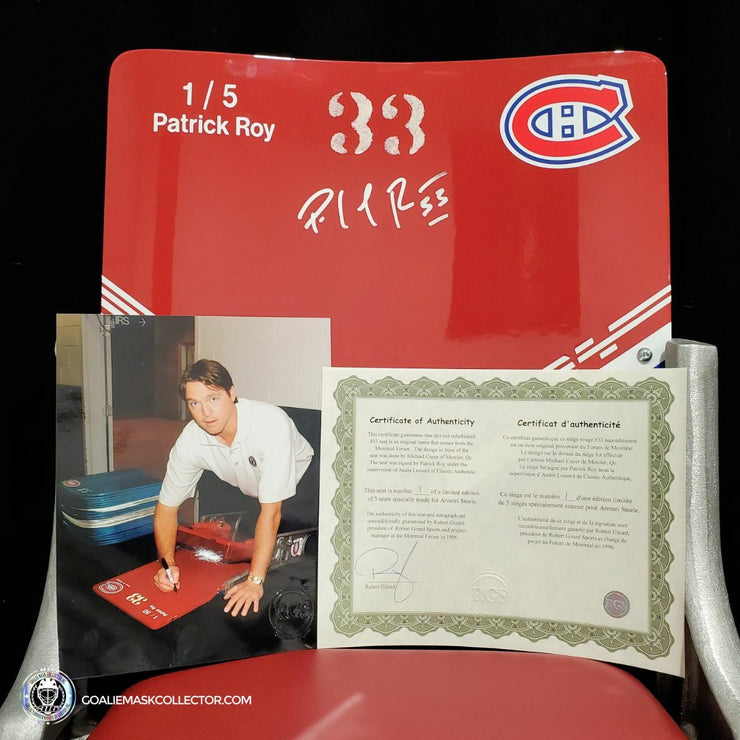 Patrick Roy Edition Signed Bench Original Montreal Forum Seat Red #33 Limited Edition of 5 (#2 of 5) - SOLD