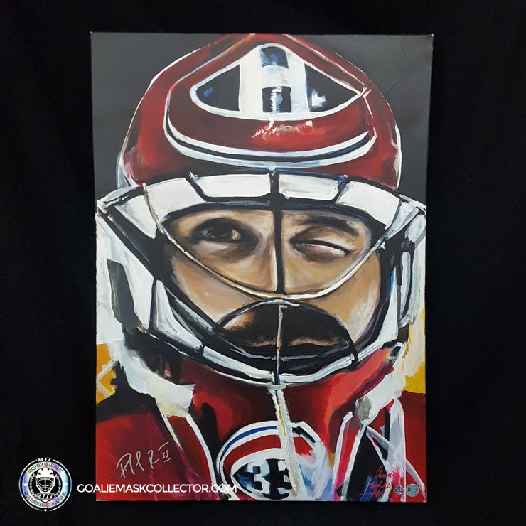 Patrick Roy Signed "The Wink" Painting by Artist Aaron White Limited 1 of 1 Edition 20 x 27 Inch - SOLD