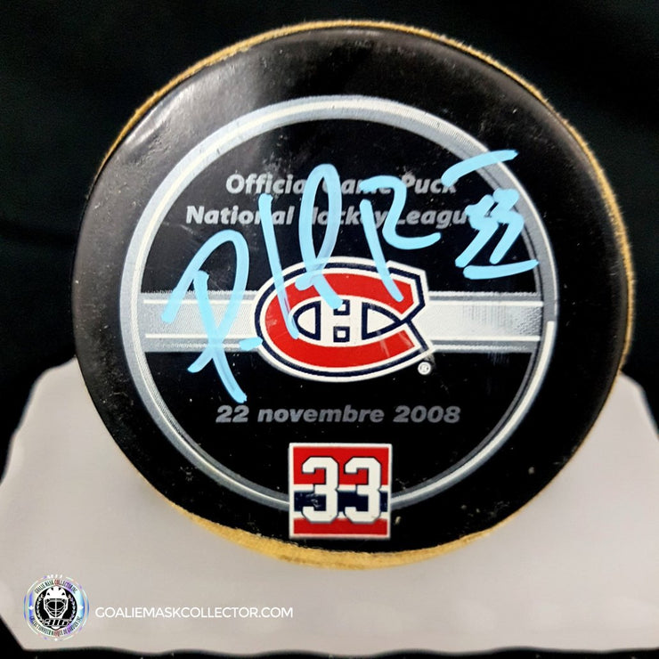Patrick Roy Signed Game Used Puck Trophy From Jersey Retirement Match of November 22, 2008 -SOLD
