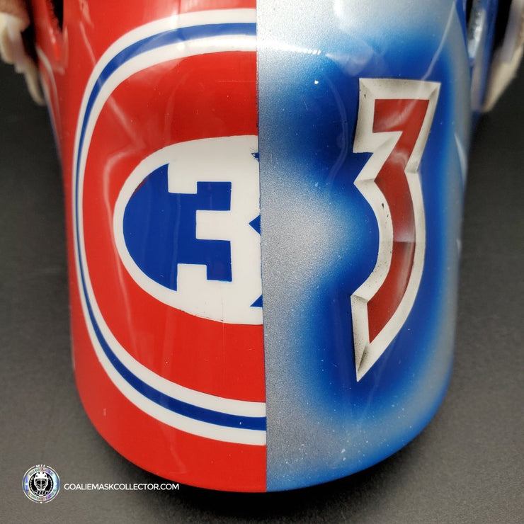 Patrick Roy Unsigned Goalie Mask Duo Mash-Up Montreal vs Colorado + Throat Guard Included