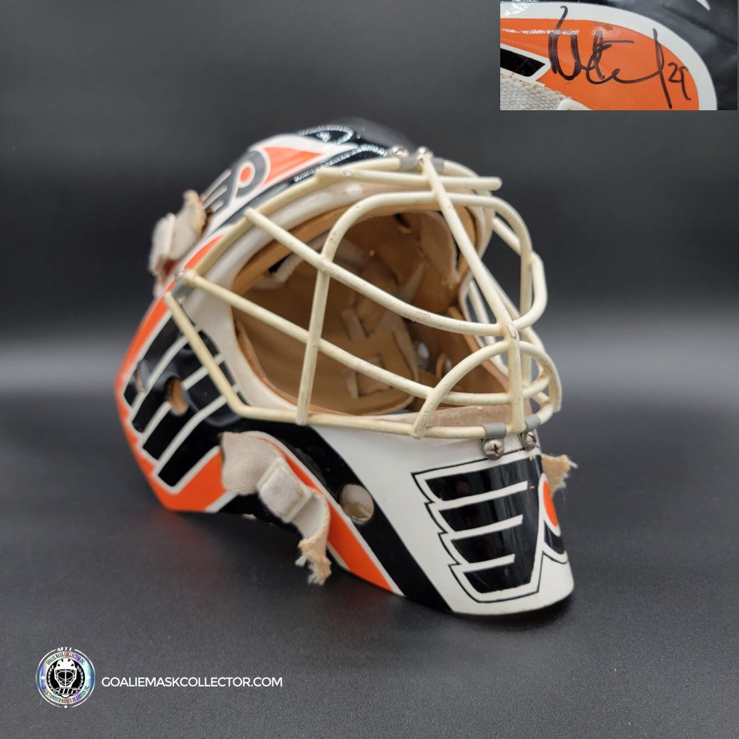 Ray Emery Signed Goalie Mask Van Velden Philadelphia Flyers Artwork Painted on a Worn Van Velden Shell - AS-01798