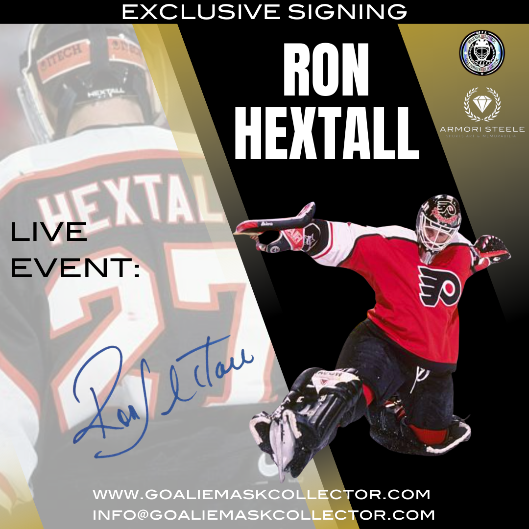 Autograph signing image: Ron Hextall. Goalie Mask Collector.