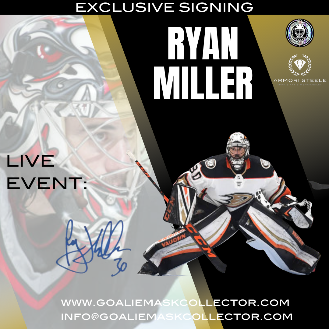 Autograph signing image: Ryan Miller. Goalie Mask Collector.