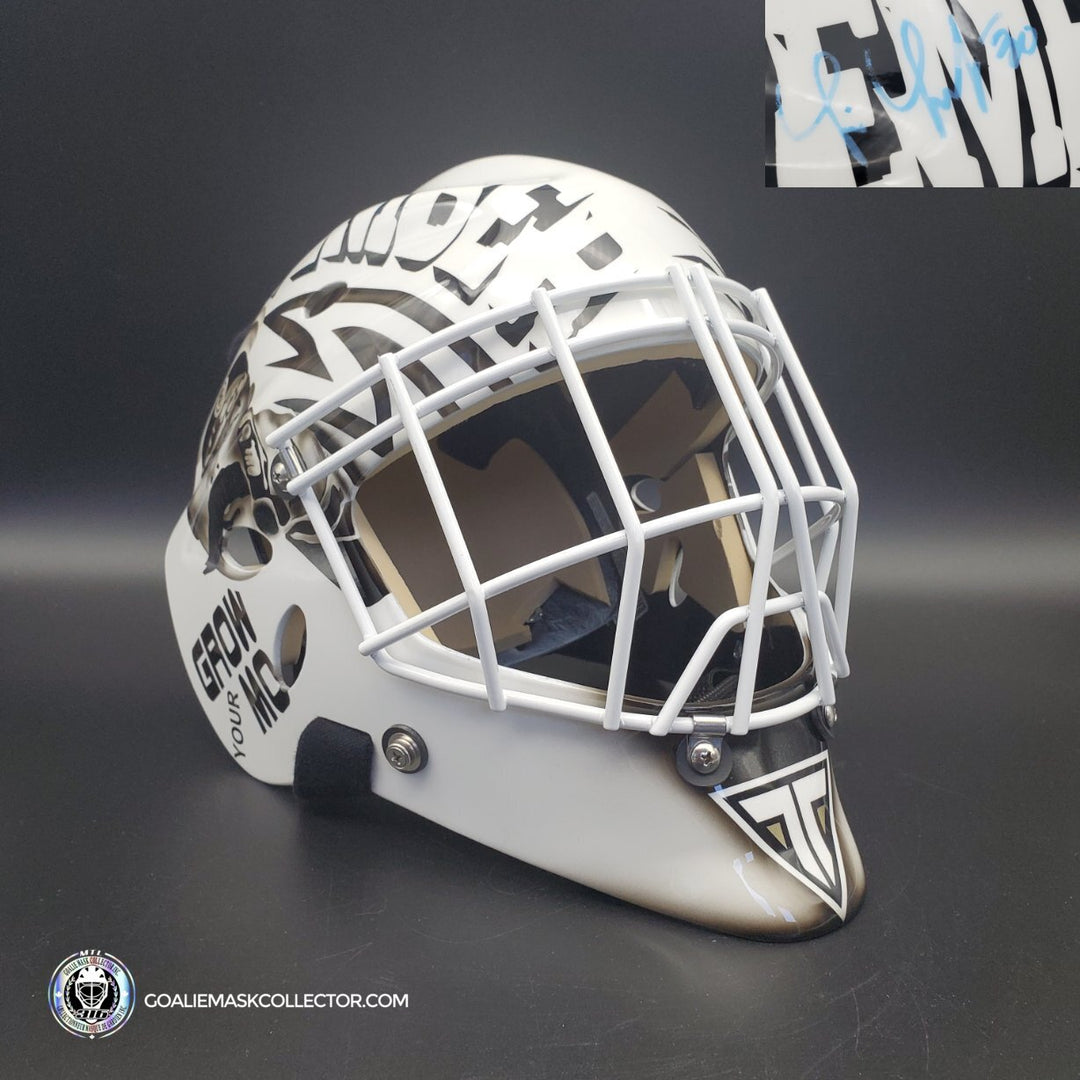Tim Thomas MAGE Goalie Mask Boston 2011 Mustache November Grow Your Mow Signature Edition Painted on Sportmask Shell. Goalie Mask Collector.