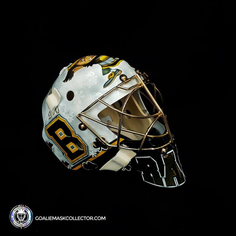Tuukka Rask Unsigned Goalie Mask Winter Classic Boston Fighting Irish Notre Dame + 24k Gold Plated Grill