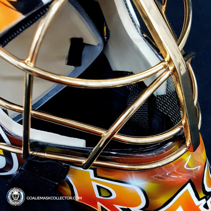 Tuukka Rask Unsigned Goalie Mask Boston Tribute 24k Gold Plated Flat bar Grill Painted on Sportmask Pro