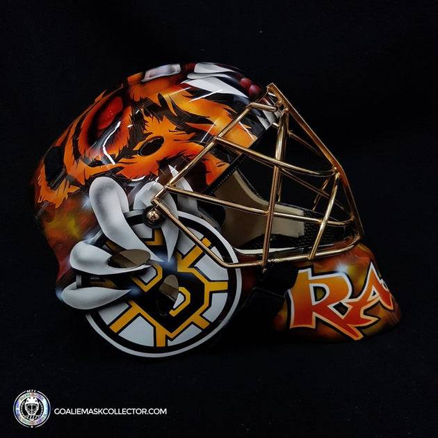 Tuukka Rask Unsigned Goalie Mask Boston Tribute 24k Gold Plated Flat b ...