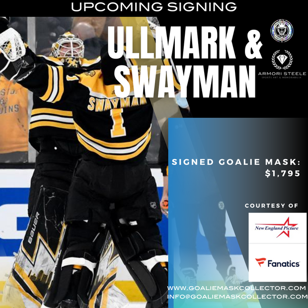 Upcoming Signing: Linus Ullmark & Jeremy Swayman Signed Goalie Masks Tribute Signature Edition Autographed - SOLD OUT