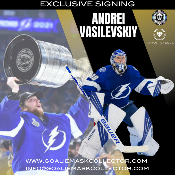 Upcoming Signing: Andrei Vasilevskiy Signed Goalie Mask Tampa Bay Tribute Signature Edition Autographed-COMPLETED