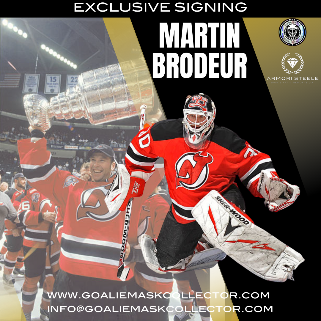 Autograph signing image: Martin Brodeur. Goalie Mask Collector.