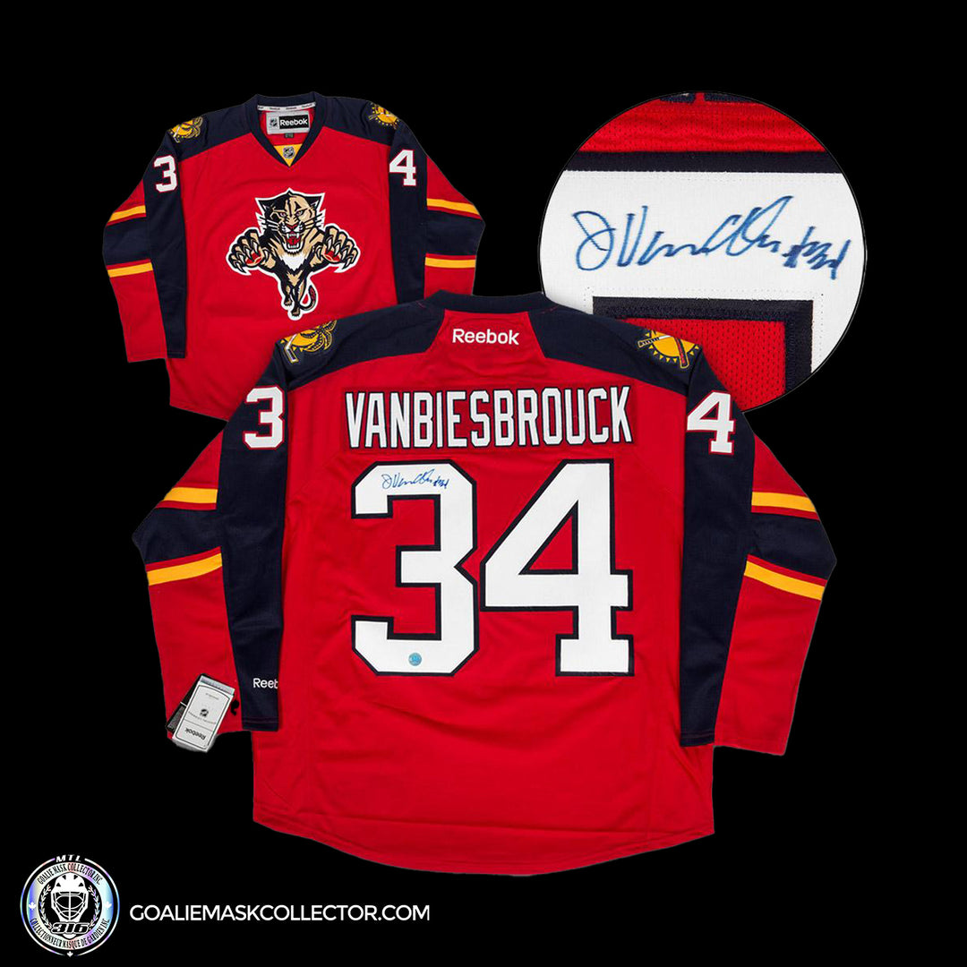 John Vanbiesbrouck Florida Panthers Autographed Reebok Premier Hockey Jersey. Goalie Mask Collector.
