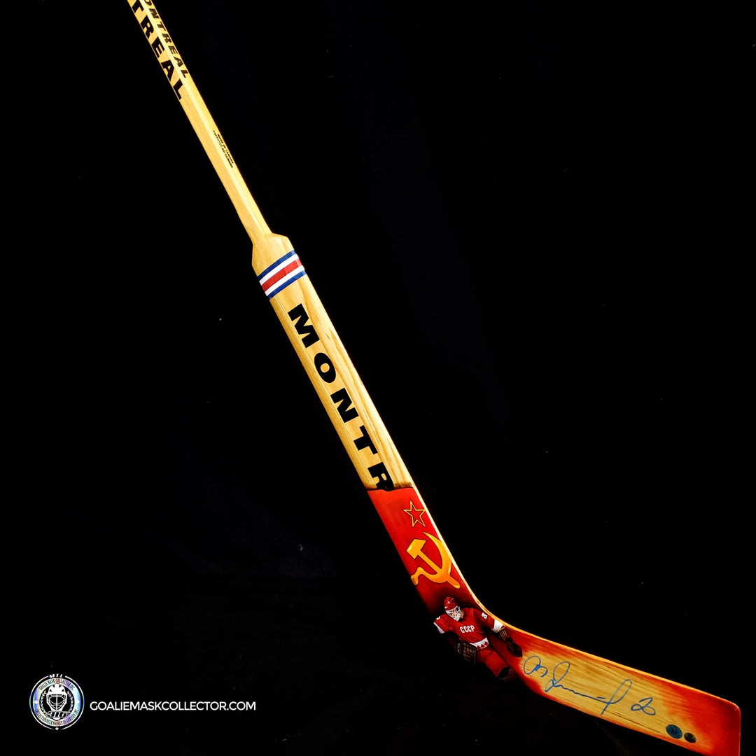 Vladislav Tretiak Custom Painted Signed Stick 1972 Montreal USSR Summit Series. Goalie Mask Collector.