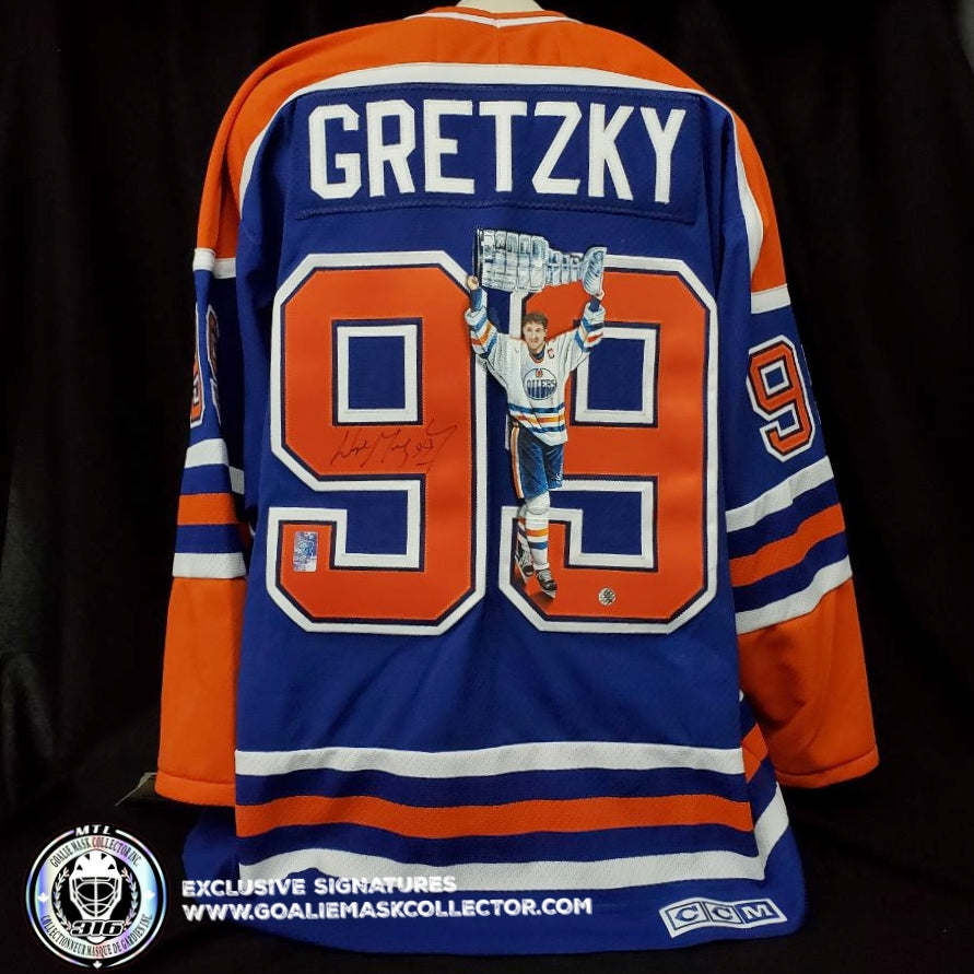 Wayne Gretzky Art Edition Signed Jersey Hand Painted Edmonton Oilers Wga. Goalie Mask Collector.