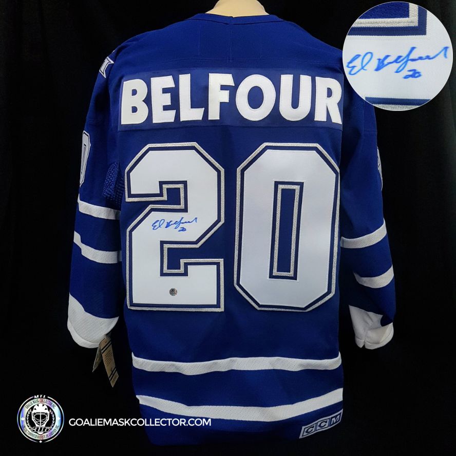 Ed Belfour Signed Jersey Toronto Maple Leafs Blue CCM. Goalie Mask Collector.