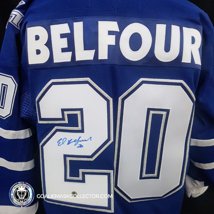 Ed Belfour 8X10 Maple Leafs Away Jersey (Save)