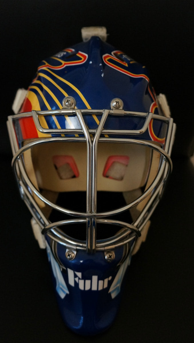 GRANT FUHR GAME USED WORN GOALIE MASK ST-LOUIS BLUES 1996-97 "SUNDIN SLAP SHOT"