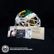 ED BELFOUR 1998 PRO GAME REPLICA GOALIE MASK GREEN DALLAS STARS SIGNED AUTOGRAPHED WARWICK SHELL PAINTED BY MISKA