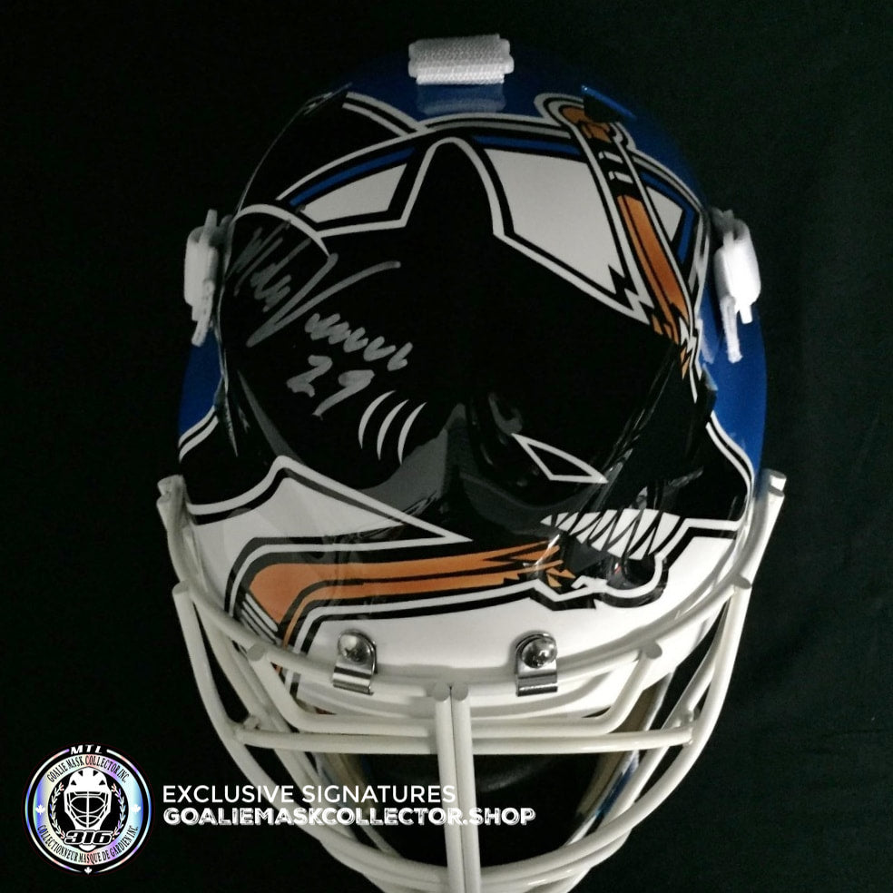 Mike Vernon Signed Goalie Mask San Jose V1 Deep Blue Signature