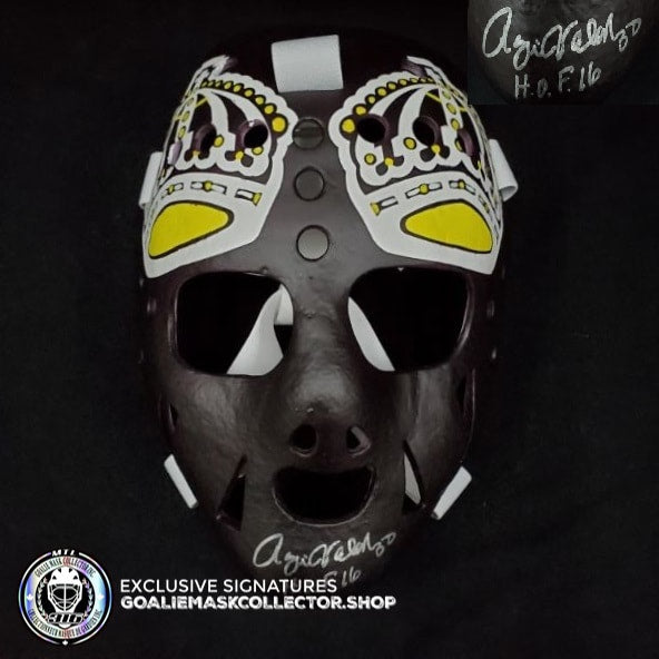 ROGATIEN VACHON SIGNED AUTOGRAPHED GOALIE MASK LOS ANGELES TRIBUTE 70'S VINTAGE BY MARC POULIN (Display Case Included)