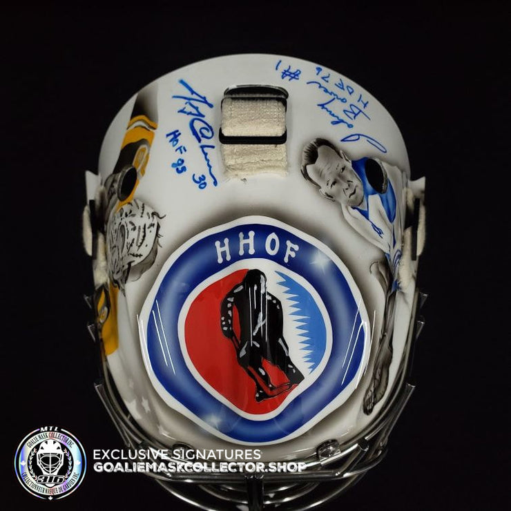 "SUPER HOF" PARENT + GIACOMIN + CHEEVERS + BOWER SIGNED AUTOGRAPHED GOALIE MASK BY DON SCOTT