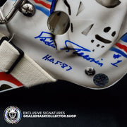 "SUPER HOF" PARENT + GIACOMIN + CHEEVERS + BOWER SIGNED AUTOGRAPHED GOALIE MASK BY DON SCOTT