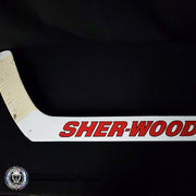 MARTIN BRODEUR GAME USED STICK SIGNED AUTOGRAPHED SHERWOOD MB30 PLAYOFFS 2012 CONFERENCE FINALS VS NY RANGERS - "NYR 3"  KNOB INSCRIPTION