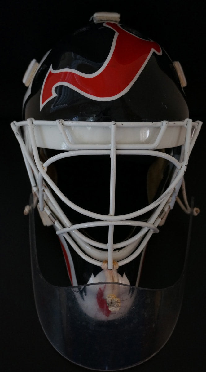 MARTIN BRODEUR GAME WORN USED GOALIE MASK NEW JERSEY DEVILS  Photo Match for 6 SEASONS + 4 VEZINA + 1 STANLEY CUP